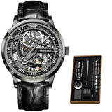 Luxury Men Mechanical Wristwatch Automatic Watch Men Skeleton Business Leather Top Brand OUPINKE Transparent Sapphire Waterproof - ENSEIGNE DENIS