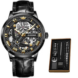 Luxury Men Mechanical Wristwatch Automatic Watch Men Skeleton Business Leather Top Brand OUPINKE Transparent Sapphire Waterproof - ENSEIGNE DENIS