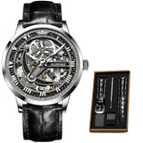 Luxury Men Mechanical Wristwatch Automatic Watch Men Skeleton Business Leather Top Brand OUPINKE Transparent Sapphire Waterproof - ENSEIGNE DENIS