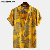INCERUN Men Short Sleeve Lapel Printed Shirt Tropical Leaf Pattern Floral Shirt Casual Summer Hawaiian Holiday Camisa Tops S-5XL - ENSEIGNE DENIS
