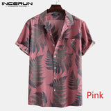 INCERUN Men Short Sleeve Lapel Printed Shirt Tropical Leaf Pattern Floral Shirt Casual Summer Hawaiian Holiday Camisa Tops S-5XL - ENSEIGNE DENIS