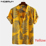 INCERUN Men Short Sleeve Lapel Printed Shirt Tropical Leaf Pattern Floral Shirt Casual Summer Hawaiian Holiday Camisa Tops S-5XL - ENSEIGNE DENIS