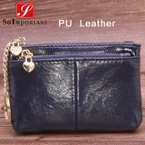 Cheapest Genuine Leather Women Female Wallets Coin Purse Men Small Zipper Money Bags Lady Pouch Card Holder With Key Ring - ENSEIGNE DENIS