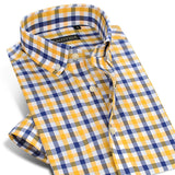 England Style Plaid Checked Cotton Men Shirts Pocket-less Design Short Sleeve Summer Casual Standard-fit Button-down Thin Shirt - ENSEIGNE DENIS