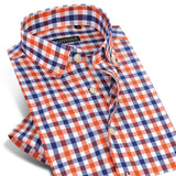 England Style Plaid Checked Cotton Men Shirts Pocket-less Design Short Sleeve Summer Casual Standard-fit Button-down Thin Shirt - ENSEIGNE DENIS