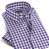 England Style Plaid Checked Cotton Men Shirts Pocket-less Design Short Sleeve Summer Casual Standard-fit Button-down Thin Shirt - ENSEIGNE DENIS