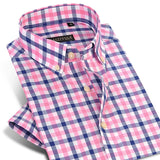 England Style Plaid Checked Cotton Men Shirts Pocket-less Design Short Sleeve Summer Casual Standard-fit Button-down Thin Shirt - ENSEIGNE DENIS