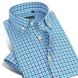 England Style Plaid Checked Cotton Men Shirts Pocket-less Design Short Sleeve Summer Casual Standard-fit Button-down Thin Shirt - ENSEIGNE DENIS