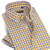 England Style Plaid Checked Cotton Men Shirts Pocket-less Design Short Sleeve Summer Casual Standard-fit Button-down Thin Shirt - ENSEIGNE DENIS