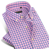 England Style Plaid Checked Cotton Men Shirts Pocket-less Design Short Sleeve Summer Casual Standard-fit Button-down Thin Shirt - ENSEIGNE DENIS