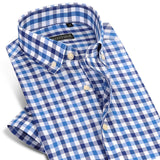 England Style Plaid Checked Cotton Men Shirts Pocket-less Design Short Sleeve Summer Casual Standard-fit Button-down Thin Shirt - ENSEIGNE DENIS