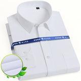 Men's Classic Long Sleeve Solid/striped Basic Dress Shirts Single Patch Pocket Formal Business Standard-fit Office Social Shirt