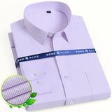Men's Classic Long Sleeve Solid/striped Basic Dress Shirts Single Patch Pocket Formal Business Standard-fit Office Social Shirt