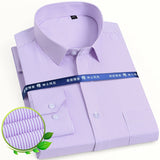 Men's Classic Long Sleeve Solid/striped Basic Dress Shirts Single Patch Pocket Formal Business Standard-fit Office Social Shirt
