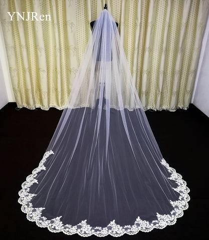 3 Meter Cathedral Wedding Veils Long Lace Edge Bridal Veil with Comb Wedding Accessories Bride Mantilla Wedding Veil