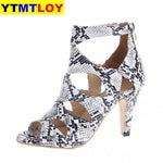 Womens Summer Sandals Sexy Exquisite High Heels Ladies Increased Stiletto Super Peep Toe Ankle Strap Pumps Snake pattern - ENSEIGNE DENIS