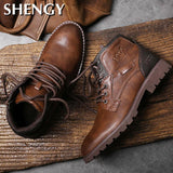 Men Shoes Autumn Winter Boots Retro Style Ankle Boots Lace Up  Casual  Boots High-top Shoes For Men Wear-resistant Zapatos Boots - ENSEIGNE DENIS