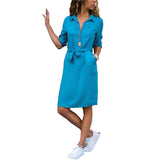 Fashion Turn-down Collar Party Autumn Shirt Dress Women Solid Three Quarter Sleeve Summer Dress Plus Size Casual Vestidos Robe - ENSEIGNE DENIS