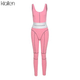 KLALIEN 2020 summer casual sport fitness elastic skinny letter jumpsuit women black white patchwork high waist female jumpsuit - ENSEIGNE DENIS