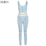 KLALIEN 2020 summer casual sport fitness elastic skinny letter jumpsuit women black white patchwork high waist female jumpsuit - ENSEIGNE DENIS