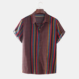 Hawaii Men Shirt Blouse Multicolor stripes Loose Short Sleeve Casual Buttons Cotton Beach Shirt Men camisas para hombre Oversize - ENSEIGNE DENIS