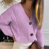Women Short Cardigan Knitted Sweater Autumn Winter Long Sleeve V neck Jumper Cardigans Casual Streetwear Fashion Pull Femme Coat - ENSEIGNE DENIS
