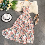 FTLZZ 2020 Women Floral Print Dress Summer Sexy V-neck Backless Long Dresses Female Elegant Bohemian Party Dress Vestido - ENSEIGNE DENIS