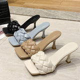 Luxury Slides Women 7cm High Heels Mules Fetish Pumps Individual Weave Leisure Blue Office Ladies Prom Slippers Women's Shoes - ENSEIGNE DENIS