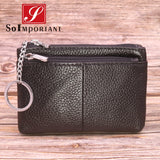 Cheapest Genuine Leather Women Female Wallets Coin Purse Men Small Zipper Money Bags Lady Pouch Card Holder With Key Ring - ENSEIGNE DENIS