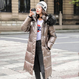 women X-long oversize blue down jackets thick casual with fur epaulet 2020 winter female down coats hooded solid piumini donna - ENSEIGNE DENIS
