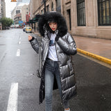 women X-long oversize blue down jackets thick casual with fur epaulet 2020 winter female down coats hooded solid piumini donna - ENSEIGNE DENIS