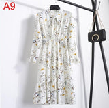 Plus Size 2020 Women Autumn Dresses Bohemian Long Sleeve Chiffon Shirt  Dress White Bow Floral Boho Club Party Dress Winter 3XL - ENSEIGNE DENIS