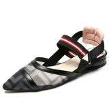 Fashion Women Flats Genuine Leather Mesh Elastic Band Comfortable Low Heels Pointed Toe SlingBacks Spring/Summer Shoes For Lady - ENSEIGNE DENIS