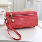 Fashion Women Wallets Dull Polish Leather Wallet Double Zipper Day Clutch Purse Wristlet Portefeuille Handbags Carteira Feminina - ENSEIGNE DENIS