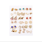 18/36pairs Fashion Mix Style Gold Color Rhinestone Crystal Flower Stud Earings Set For Women Girls Jewelry Brincos Oorbellen - ENSEIGNE DENIS