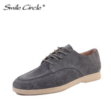 Smile Circle suede leather women loafers flat shoes autumn ladies shoes cross straps cool tide color large size 36-41 - ENSEIGNE DENIS