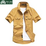 Casual Shirt Men Summer 100% Cotton Breathable Mens Shirts Military Army Solid Short Sleeve Cargo Chemise Homme Plus Size M-4XL - ENSEIGNE DENIS