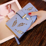 Women Wallet PU Leather Purse Female Long Wallet Gold Hollow Leaves Pouch Handbag For Women Coin Purse Card Holders Clutch - ENSEIGNE DENIS