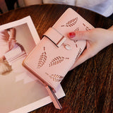Women Wallet PU Leather Purse Female Long Wallet Gold Hollow Leaves Pouch Handbag For Women Coin Purse Card Holders Clutch - ENSEIGNE DENIS