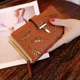 Women Wallet PU Leather Purse Female Long Wallet Gold Hollow Leaves Pouch Handbag For Women Coin Purse Card Holders Clutch - ENSEIGNE DENIS