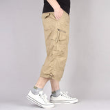 Summer Men's Casual Cotton Cargo Shorts Overalls Long Length Multi Pocket Hot breeches Military Capri Pants Male Cropped Pants