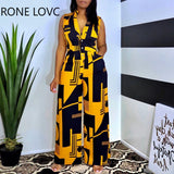 Women V-neck Geometric Print Sleeveless Jumpsuit Jumpsuit Summer Sexy Jumpsuit