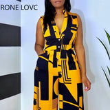 Women V-neck Geometric Print Sleeveless Jumpsuit Jumpsuit Summer Sexy Jumpsuit