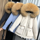 Large Natural Raccoon Fox Fur Hooded Winter Down Coat Women 90% White Duck Down Jacket Thick Warm Parkas Female Outerwear - ENSEIGNE DENIS