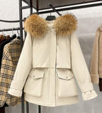 Large Natural Raccoon Fox Fur Hooded Winter Down Coat Women 90% White Duck Down Jacket Thick Warm Parkas Female Outerwear - ENSEIGNE DENIS