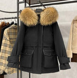Large Natural Raccoon Fox Fur Hooded Winter Down Coat Women 90% White Duck Down Jacket Thick Warm Parkas Female Outerwear - ENSEIGNE DENIS