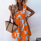 Women Square Collar Party Dress Elegant Kawaii Butterfly Sleeve Print Beach Dress Summer Casual Loose Pocket Mini Dress Vestidos - ENSEIGNE DENIS