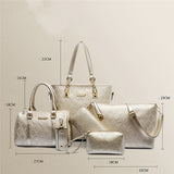 6 Pcs / Set Fashion Women Composite Bags PU Leather Diamond Lattice Print Women Handbag Shoulder Bag Wallets Purse Key Bag Set - ENSEIGNE DENIS