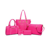 6 Pcs / Set Fashion Women Composite Bags PU Leather Diamond Lattice Print Women Handbag Shoulder Bag Wallets Purse Key Bag Set - ENSEIGNE DENIS