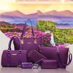 6 Pcs / Set Fashion Women Composite Bags PU Leather Diamond Lattice Print Women Handbag Shoulder Bag Wallets Purse Key Bag Set - ENSEIGNE DENIS